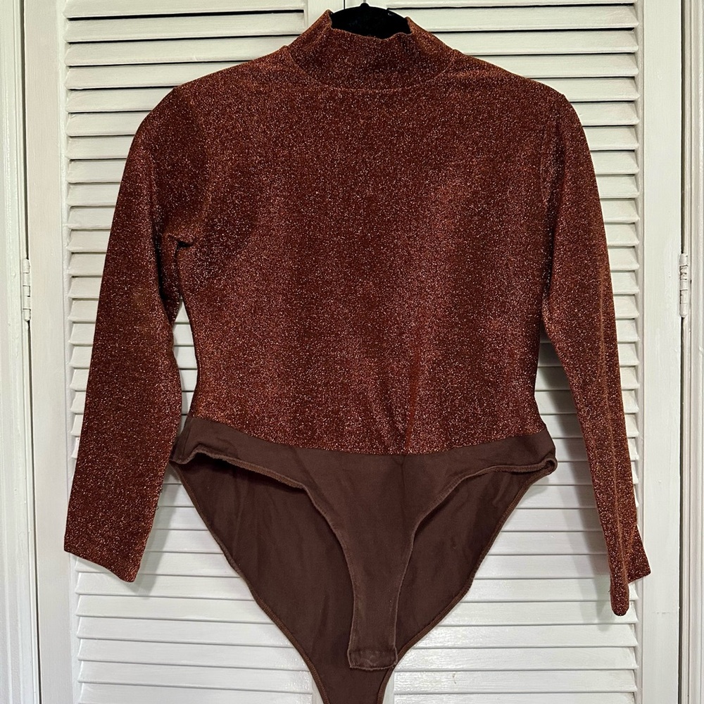 Vintage metallic Brown Long Sleeve Bodysuit